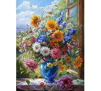 RKFLGEW 14CT Stickbilder Erwachsene Sonnenblumen In Einer Vase Kreuzstichset Blume Ölgemälde Vorgedruckter Stoff Kreuzstich Diy Kunst Handarbeiten Sticksets Für Erwachsene Anfänger 80x100cm