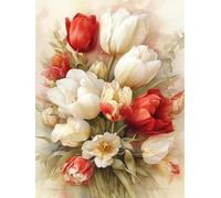 RKFLGEW Blumen Diy Kreuzstich-Set Mit Perlen Bunter Blumenstrauß Kreuzstich-Nadelstich-Handarbeit,Wandteppich-Set,Perlenstickmuster,3D-Wandmalerei 30x40 cm