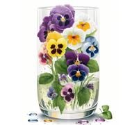 RKFLGEW Blumen Diy Kreuzstich-Set Mit Perlen Stiefmütterchen In Einem Wasserglas Nadelstich-Sets: Perlenkreuzstich,3D-Perlenmalerei,Handarbeit Für Handarbeiten 40x50 cm