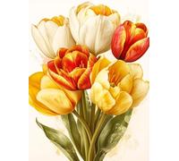 RKFLGEW Blumen Diy Kreuzstich-Set Mit Perlen Tulpenstrauß Kreuzstich-Nadelstich-Handarbeit,Wandteppich-Set,Perlenstickmuster,3D-Wandmalerei 40x50 cm