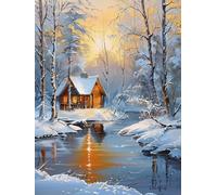 RKFLGEW Diy Kreuzstich-Set Mit Perlen,Schneehütte,Perlenstickerei-Set,Winterlandschaft,Nadelspitze,Gobelin-Set,Perlenstickerei,Handarbeits-Set,Kreuzstich-Set Mit Perlen 30x40cm