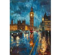 RKFLGEW Diy Perlenstickerei-Set,Londoner Straßenszene,Perlenstickerei-Set,Nachtlandschaft,Nadelspitze,Gobelin-Set,Perlenstickerei,Handarbeitsset,Perlen-Kreuzstich-Set 30x40cm