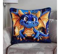 RKFLGEW DIY stickpackung kissen Bunter Drache knüpfen set erwachsene kissen Süße Tiere 3D-Kissen-Materialpaket，Knüpfhaken-Sticksets，DIY-Teppichkissen，Häkelkissenbezug für Zuhause 43x43cm