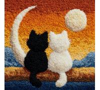 RKFLGEW Diy Stickpackung Kissen Schwarz Und Weiß Katze Tier 3D-Kissen-Materialpaket，Knüpfhaken-Sticksets，Diy-Teppichkissen，Häkelkissenbezug Für Zuhause 43x43cm