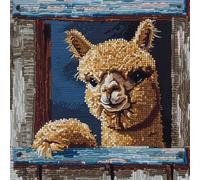 RKFLGEW DIY stickpackung kissen Süßes Alpaka knüpfen set erwachsene kissen Fantasietiere DIY Haken-Knüpfset，Kissenbezug，Teppich，bedrucktes Kissen，Häkelgarn，Stickerei，Dekoration，Anfänger-Knü 43x43cm