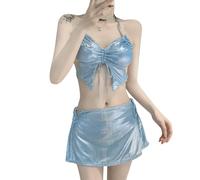 RKJRTK Damen-Badeanzug, Schmetterlingsmotiv, 3-teilig, dreieckig, Bikinis-Set mit Strandrock für Strandkleidung