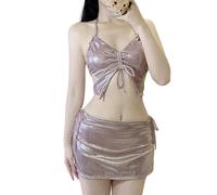 RKJRTK Damen-Badeanzug, Schmetterlingsmotiv, 3-teilig, dreieckig, Bikinis-Set mit Strandrock für Strandkleidung