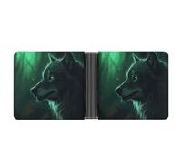 RKJVB Classic Slimfold Wallet for Women Green Wolf Bifold Credit Card Holder Wallet for Men Leather Wallet with ID Window And Multiple Card Slots Mini Wallet, Green Wolf, 4.6 × 3.7 × 2.5 cm, Classic,