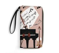 RKJVB Damen-Geldbörse, mehrere Taschen, lange Geldbörse, Klavier, Violine, Musiknoten, Ledergeldbörse für Damen, ultradünn, mit Reißverschlussfach für Shopping, Arbeit, Stil, 19,7 x 10,5 cm, modern,