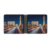 RKJVB Klassische Slimfold Geldbörse für Damen, Las Vegas Night Bifold Kreditkartenetui für Herren, Ledergeldbörse mit Ausweisfenster und mehreren Kartenfächern, Mini-Geldbörse, Las Vegas Night, 4,6 ×