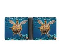 RKJVB Klassische Slimfold Geldbörse für Damen Viele Meeresschildkröten-Blau Bifold Kreditkartenetui Geldbörse für Herren Leder Geldbörse mit Ausweisfenster und mehreren Kartenfächern Mini-Geldbörse,
