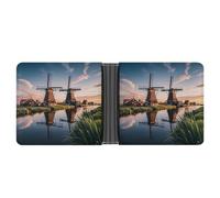 RKJVB Klassische Slimfold Geldbörse für Frauen Dutch Windmill Bifold Kreditkartenetui Geldbörse für Herren Leder Geldbörse mit Ausweisfenster und mehreren Kartenfächern Mini Wallet Dutch Windmill, 4,6