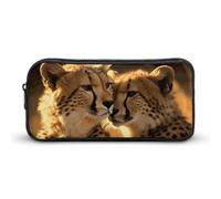 Rkklvbns Cheetah Love großes Federmäppchen, tragbares Federmäppchen mit Reißverschluss, Schreibwaren-Organizer, einfache Aufbewahrung, ästhetische Schreibwaren für Büro, Uni, Erwachsene
