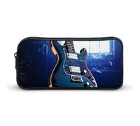 Rkklvbns Großes Federmäppchen mit blauer Gitarre, tragbares Federmäppchen mit Reißverschluss, Schreibwaren-Organizer, einfache Aufbewahrung, ästhetische Schreibwaren für Büro, Uni, Erwachsene