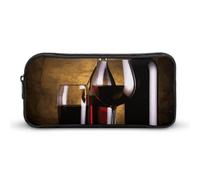 Rkklvbns Großes Federmäppchen mit drei Weinflaschen und Glas über großem Federmäppchen, tragbares Federmäppchen mit Reißverschluss, Schreibwaren-Organizer, einfache Aufbewahrung, ästhetisches