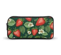 Rkklvbns Großes Federmäppchen mit frischen Erdbeeren und Blättern, tragbares Federmäppchen mit Reißverschluss, Schreibwaren-Organizer, einfache Aufbewahrung, ästhetische Schreibwaren für Büro, Uni