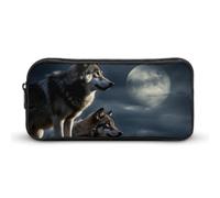 Rkklvbns Großes Federmäppchen mit Reißverschluss, Motiv: Wölfe im Mondlicht, einfache Aufbewahrung, ästhetische Schreibwaren für Büro, Uni, Erwachsene