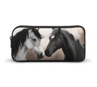 Rkklvbns Großes Federmäppchen mit schwarzen und weißen Pferden, tragbares Federmäppchen mit Reißverschluss, Schreibwaren-Organizer, einfache Aufbewahrung, ästhetische Schreibwaren für Büro, Uni