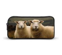 Rkklvbns Großes Federmäppchen mit zwei weißen Schafen, tragbares Federmäppchen mit Reißverschluss, Schreibwaren-Organizer, einfache Aufbewahrung, ästhetische Schreibwaren für Büro, Uni, Erwachsene