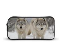 Rkklvbns Großes Federmäppchen mit zwei Wölfen, die im Schnee spazieren gehen, tragbares Federmäppchen mit Reißverschluss, Schreibwaren-Organizer, einfache Aufbewahrung, ästhetische Schreibwaren für