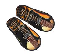 RLDOBOFE Hausschuhe mit Instrumental-Gitarre, bedruckt, gemütlich, für den Innenbereich, Unisex, weiche Plüsch-Hausschuhe, Schwarz, Einheitsgröße
