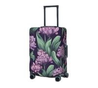 RLDOBOFE Reisegepäckhülle für Koffer, elastischer Kofferschutz, Hyazinthe, violette Blumen, Kofferabdeckungen, waschbar, staubdicht, passend für 45,7 - 81,3 cm Gepäck, Schwarz , S