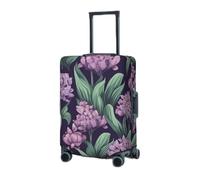 RLDOBOFE Reisegepäckhülle für Koffer, elastischer Kofferschutz, Hyazinthe, violette Blumen, Kofferabdeckungen, waschbar, staubdicht, passend für 45,7 - 81,3 cm Gepäck, Schwarz , xl