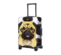 RLDOBOFE Reisegepäckhülle für Koffer, elastischer Kofferschutz, schwarz, gelb, Mops-Kofferbezüge, waschbar, Koffer-Schutzhülle, staubdicht, passend für 45,7 - 81,3 cm Gepäck, Schwarz , L