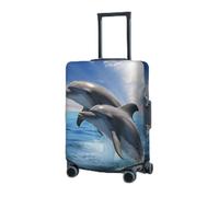 RLDOBOFE Reisegepäckhülle für Koffer, elastischer Kofferschutz, zwei Delfine, Kofferabdeckungen, waschbar, staubdicht, passend für Gepäck von 45,7 - 81,3 cm, Schwarz , L