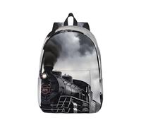 RLDOBOFE Rucksack für Damen und Herren, leicht, lässig, Reisen, Tagesrucksack, Dampfzug, Wolken, Leinen, Laptop-Rucksack, niedliche Arbeitstasche, Schwarz, M