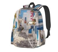 RLDOBOFE Rucksack für Damen und Herren, leicht, lässig, Reisen, Tagesrucksack, Halloween, Orange, Laptop-Rucksack, Arbeitstasche, Griechenland Street, EinheitsgröÃŸe