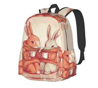 RLDOBOFE Rucksack für Damen und Herren, leicht, lässig, Reisen, Tagesrucksack, handgezeichnete Bäume, Laptop-Rucksack, Arbeitstasche, Kaninchen trinkt Kaffee, EinheitsgröÃŸe