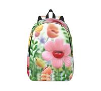 RLDOBOFE Rucksack für Damen und Herren, leicht, lässig, Reisen, Tagesrucksack, Happy Flower, Leinen, Laptop-Rucksack, niedliche Arbeitstasche, Schwarz, M