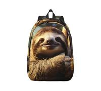 RLDOBOFE Rucksack für Damen und Herren, leicht, lässig, Reisen, Tagesrucksack, lustiger Faultier, Leinen, Laptop-Rucksack, niedliche Arbeitstasche, Schwarz, M