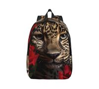 RLDOBOFE Rucksack für Damen und Herren, leicht, lässig, Reisen, Tagesrucksack, Rose, Leopardenmuster, Leinen, Laptop-Rucksack, niedliche Arbeitstasche, Schwarz, M
