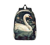 RLDOBOFE Rucksack für Damen und Herren, leicht, lässig, Reisen, Tagesrucksack, Schwan im Teich, Segeltuch, Laptop-Rucksack, niedliche Arbeitstasche, Schwarz, S