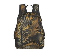 RLDOBOFE Rucksack für Damen und Herren, leicht, lässig, Reisen, Tagesrucksack, Weltkarte, Laptop-Rucksack, Arbeitstasche, Drache im Linien-Stil, EinheitsgröÃŸe