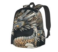 RLDOBOFE Rucksack für Damen und Herren, leicht, lässig, Reisen, Tagesrucksack, Weltkarte, Laptop-Rucksack, Arbeitstasche, Schwarzer orientalischer Drache, EinheitsgröÃŸe