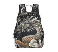 RLDOBOFE Rucksack für Damen und Herren, leicht, lässig, Reisen, Tagesrucksack, Weltkarte, Laptop-Rucksack, Arbeitstasche, Schwarzer orientalischer Drache, EinheitsgröÃŸe
