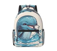 RLDOBOFE Rucksack für Damen und Herren, leicht, lässig, Reisen, Tagesrucksack, Weltraum, Planeten, Laptop-Rucksack, niedliche Arbeitstasche, Happy Dolphin Cartoon, EinheitsgröÃŸe
