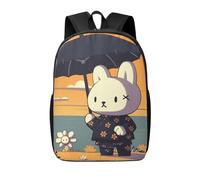 RLDOBOFE Rucksack für Damen und Herren, leicht, lässig, Reiserucksack, Hase sitzend in der Blume, Laptop-Rucksack, niedliche Tasche, Hase mit Regenschirm, Taille unique, Tagesrucksack