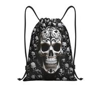 RLDOBOFE Rucksack mit Kordelzug, Motiv: Totenköpfe, wasserdicht, für Herren und Damen, mit Kordelzug, Schwarz und Weiß, Schwarz, S