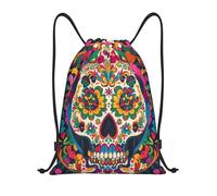 RLDOBOFE Rucksack mit Kordelzug, Motiv: viele mexikanische Totenköpfe, wasserdicht, für Herren und Damen, Schwarz, S