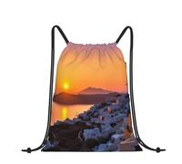 RLDOBOFE Rucksack mit Kordelzug, Turnbeutel, Kordelzug, Rucksack, Halloween, Kür aum, Blau, Kordelzugbeutel für Reisen, Griechenland Insel Sonnenuntergang Landschaft, EinheitsgröÃŸe