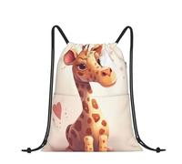 RLDOBOFE Rucksack mit Kordelzug, Turnbeutel, Kordelzugbeutel, Blumen- und Grüne Streifen, Kordelzugbeutel für Reisen, Herzform und Giraffe, EinheitsgröÃŸe