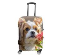 RLDOBOFE Shih Tzu Reisegepäckhülle mit Hund und Blumen, kratzfest, waschbar, elastisch, weiß, S, Stilvoll