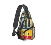RLDOBOFE Umhängetasche für Damen und Herren, Umhängetasche, Lissabon, Straßenbahn, Brusttasche, kleiner Sling-Rucksack, Tagesrucksack, Bauchtaschen