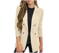 RLEHJN Blazer Damen Elegant Vorne Offener Anzugjacke Reverskragen Jacke Strickjacke mit Knöpfen Moderner Pendeln Sweatblazer Beiläufig Schlicht Businessjacke Dünner Cardigan Damen Sommer