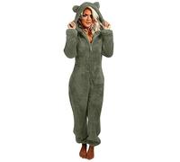 RLEHJN Damen Jumpsuit Fleece Schlafanzug Einteiler Winter Warm Kuschelig Onesie Lang Schlafoverall Pyjama Kuschelig Sale Günstig Ganzkörperanzug Flauschig Hausanzug mit Kapuze & Reißverschluss