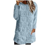 RLEHJN Damen Pullover Teddy Hoodie Warm Teddy-Fleece Kapuzenpullover Plüsch Pyjama Herz Print Warm Winter Morgenmantel Damen Jacke Flauschig Plüsch Pyjama Bequeme Sweatshirt mit Taschen Loungewear